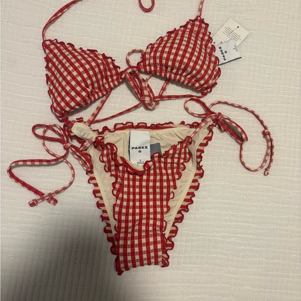 Red Gingham Ruffle Tie-Side Bikini Set - Picture 4 of 4